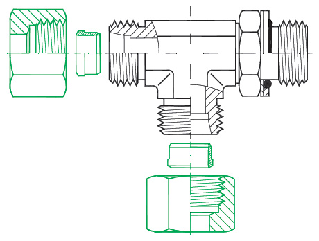 Conexões de tubo DIN de 24 graus, porca compatível, relação de tamanho da rosca, tamanho do tubo, montagem DIN, anel de corte, roscas DIN, tamanho do traço, BSPP